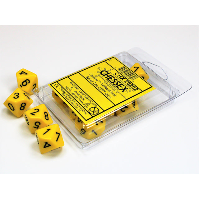 CHX 26202 Opaque Yellow/black Set of Ten d10s