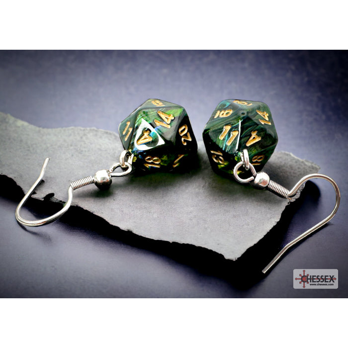 CHX 54204 Hook Earrings Scarab Jade Mini-Poly d20 Pair