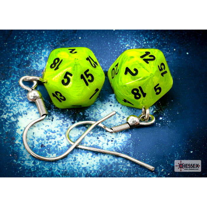 CHX 54205 Hook Earrings Vortex® Bright Green Mini-Poly d20 Pair