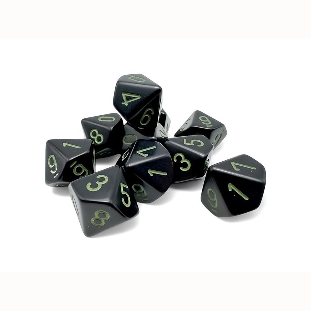 CHX 25258 Opaque Black/green Set of Ten d10s