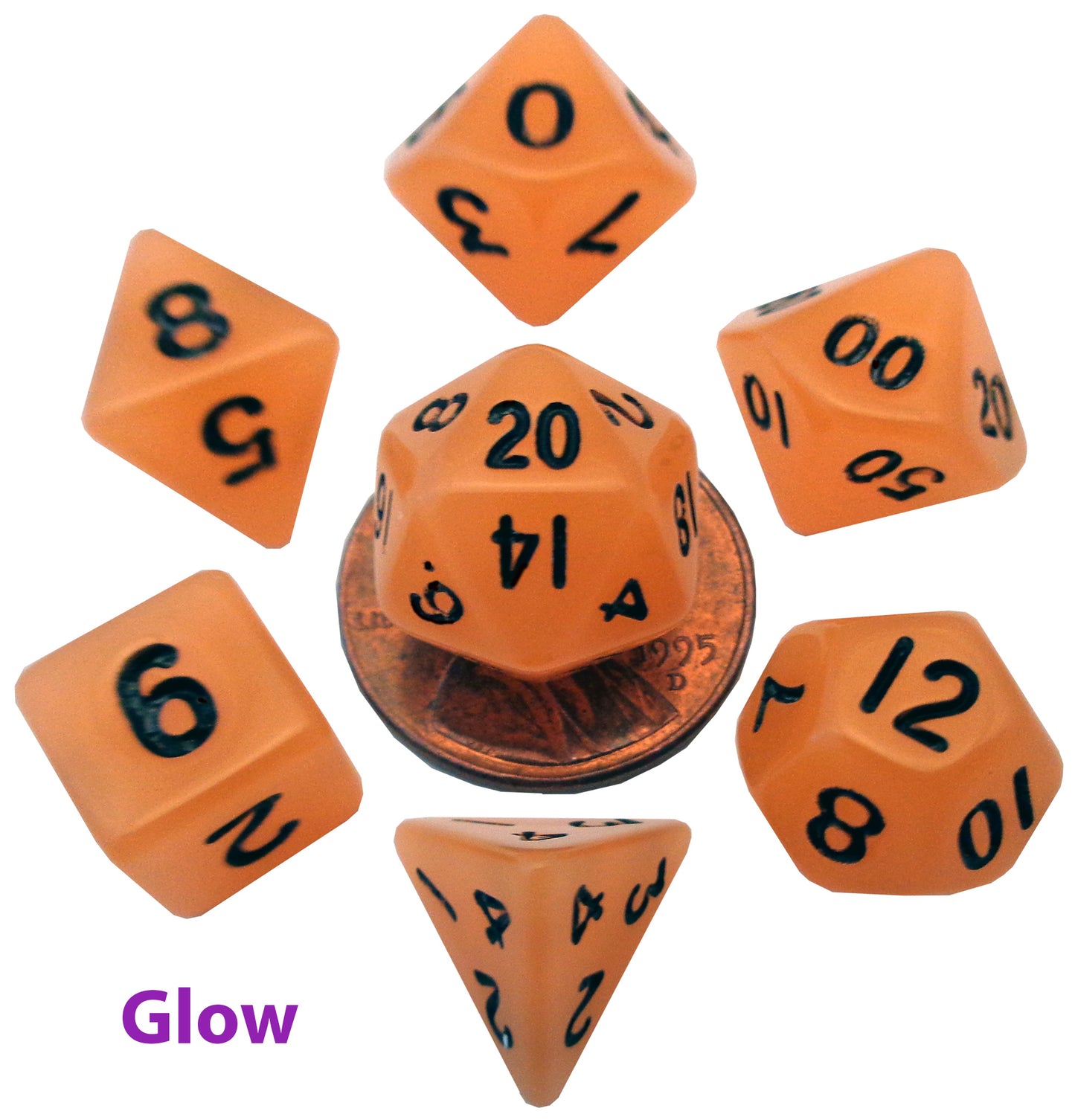 Fanroll: 10mm Mini Polyhedral Dice set: Glow Orange