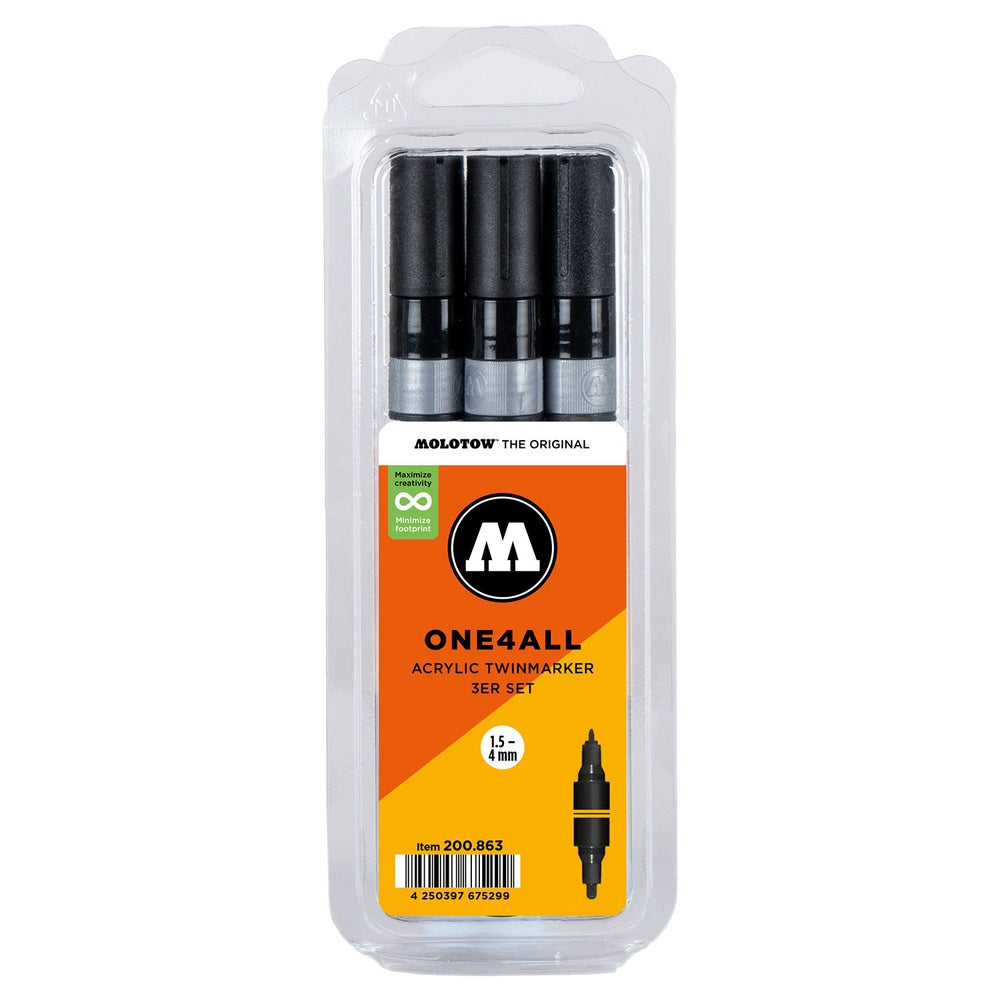 Molotow - Markers - One4All - Twin - 3Pcs Black Set