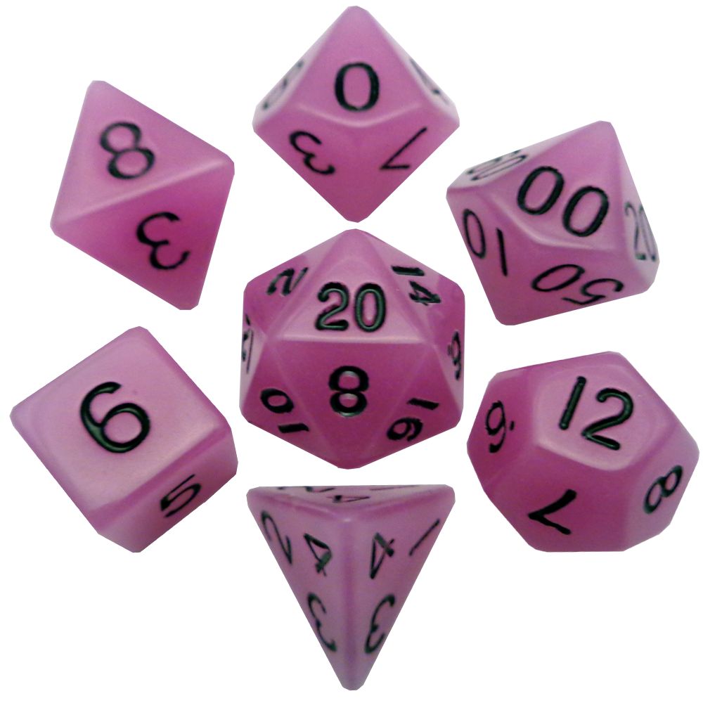 Fanroll: 16mm Acrylic Polyhedral Dice Set: Glow Purple
