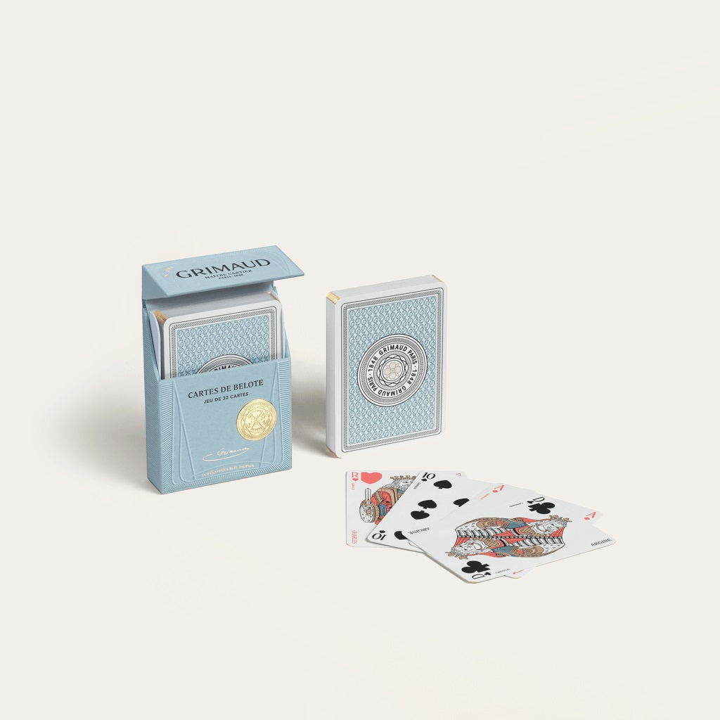 Grimaud Pack 100 : Deck of 32 cards designed for Belote with dolphin blue card back