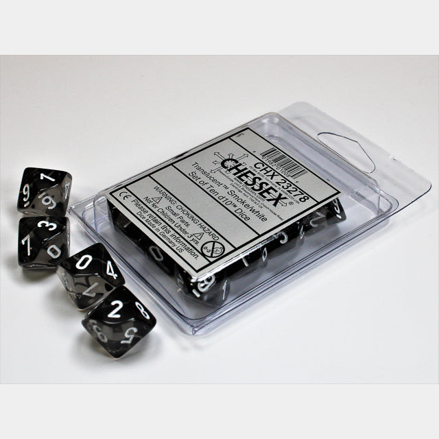 CHX 23278 Translucent Smoke/white Set of Ten d10s