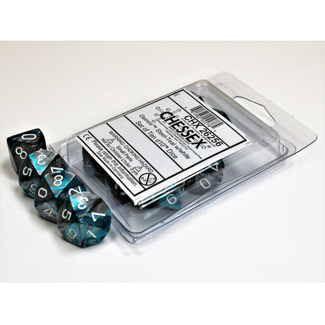 CHX 26256 Gemini Steel-Teal/white Set of Ten d10s