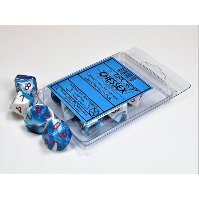 CHX 26257 Gemini Astral Blue-White/red Set of Ten d10s