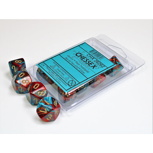 CHX 26262 Gemini Red-Teal/gold Set of Ten d10s