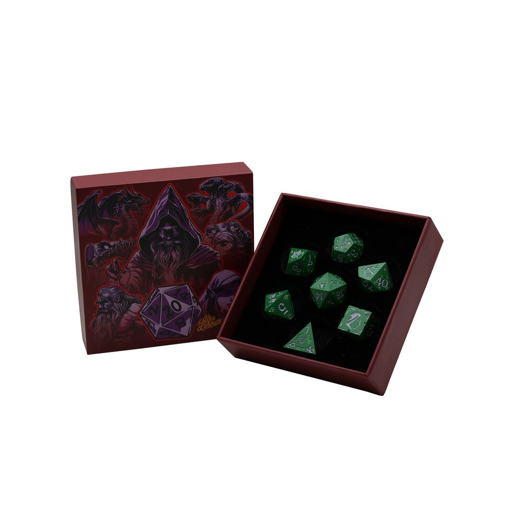LPG Dice Rogue RPG Set Green/Silver