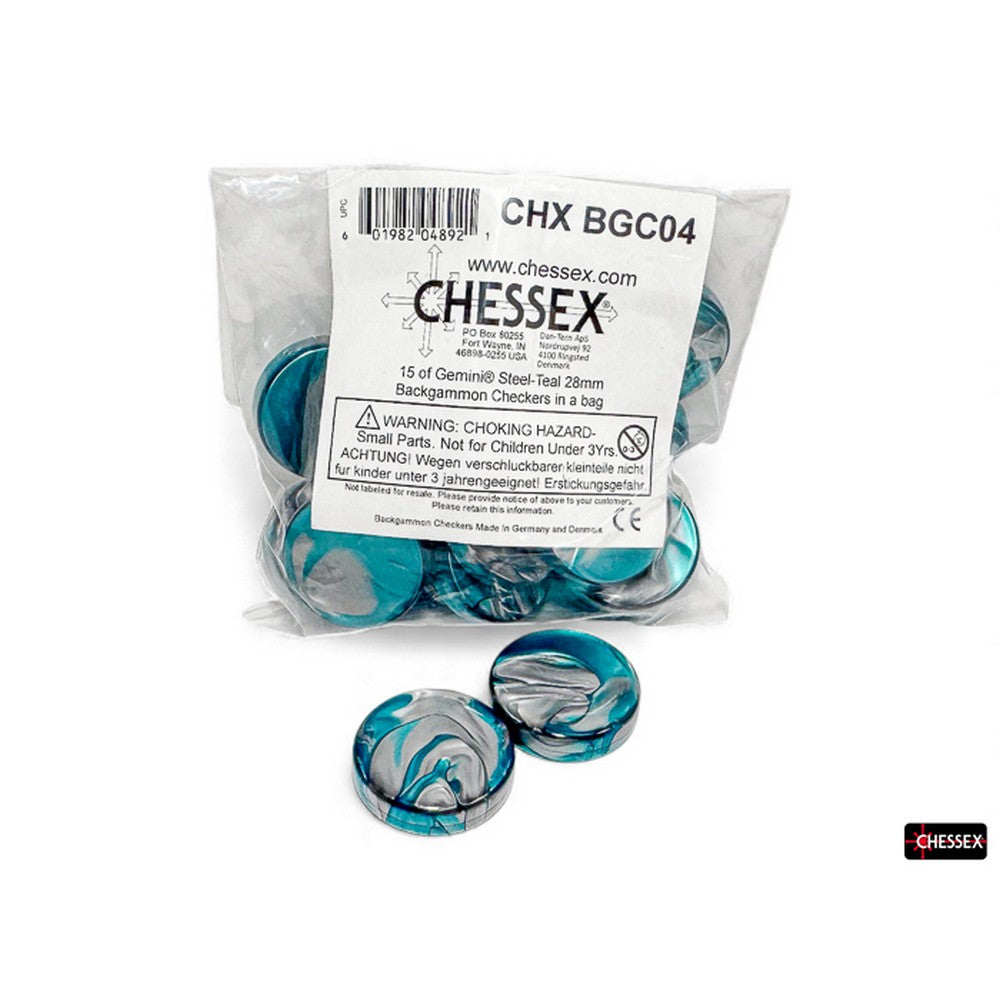 CHX BGC04 15 of GeminiÂ® Steel-Teal 28mm Backgammon Checkers in a bag