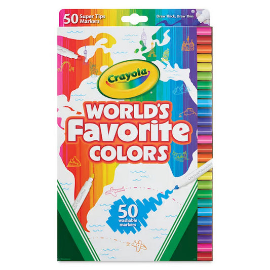 Crayola Washable Supertips Worlds Favorite Colors, 50 Count
