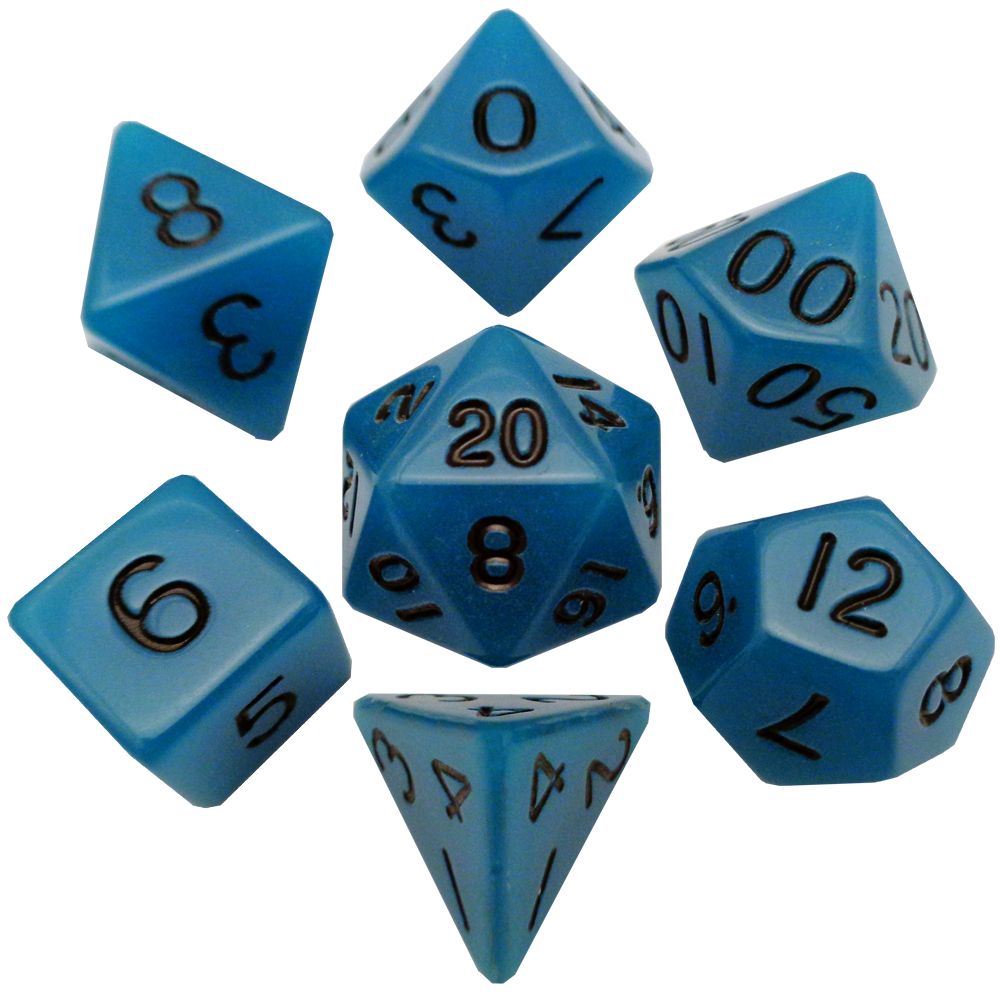 Fanroll: 16mm Acrylic Polyhedral Dice Set: Glow Blue