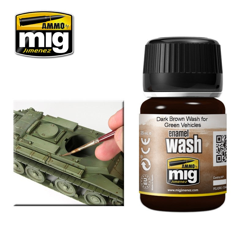 Ammo by MIG - Enamel Washes - Dark Brown Wash for Green Vehicles 35ml