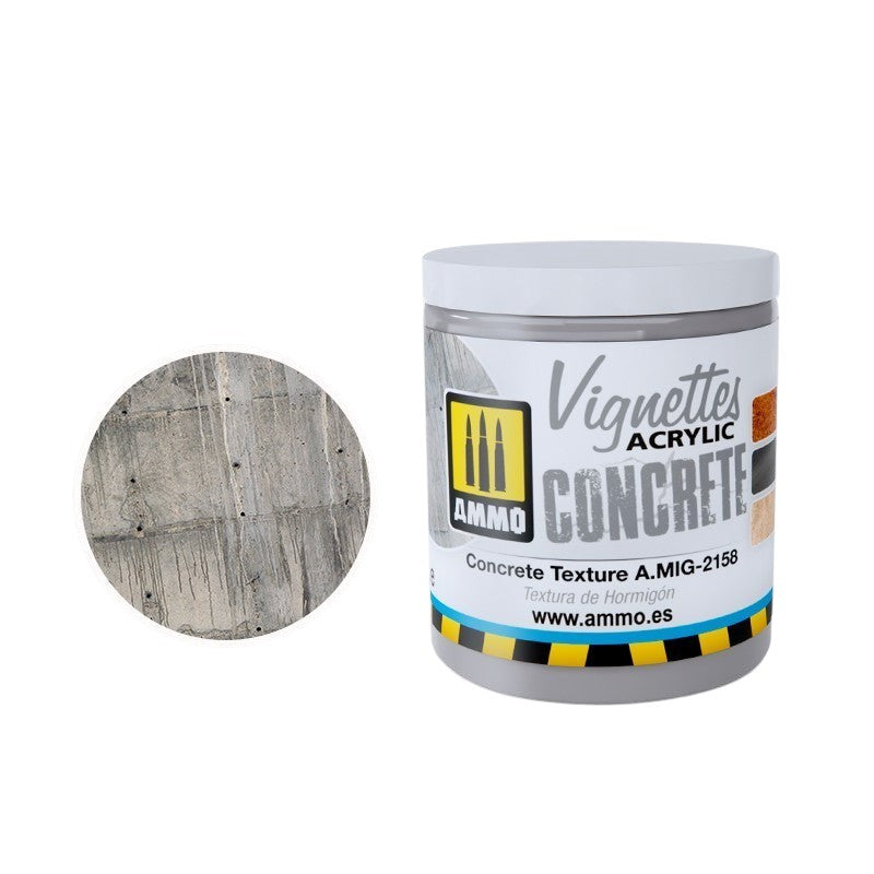 Rain Games Ammo by MIG acrylic concrete texture paste in a 250ml jar for dioramas and scale modeling